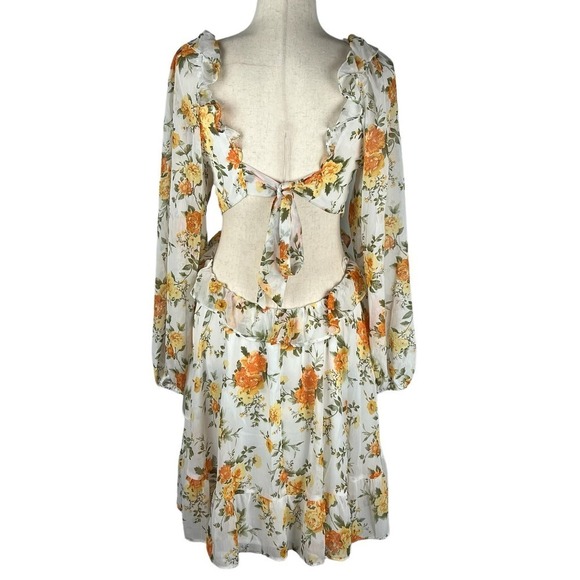 VICI‎ FLORAL LONG SLEEVE CUTOUT BACK CHIFFON BABYDOLL DRESS NWT WOMEN'S MEDIUM - Picture 9 of 16